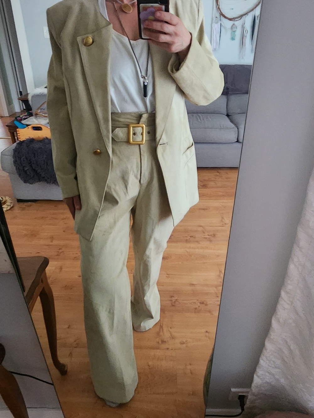 Danier Light Sage Suede 2 Piece Vintage Suit